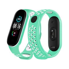 Спортивный силиконовый ремешок Xiaomi Mi Band 5/6 — Белый/Зелёный цена и информация | Аксессуары для смарт-часов и браслетов | pigu.lt