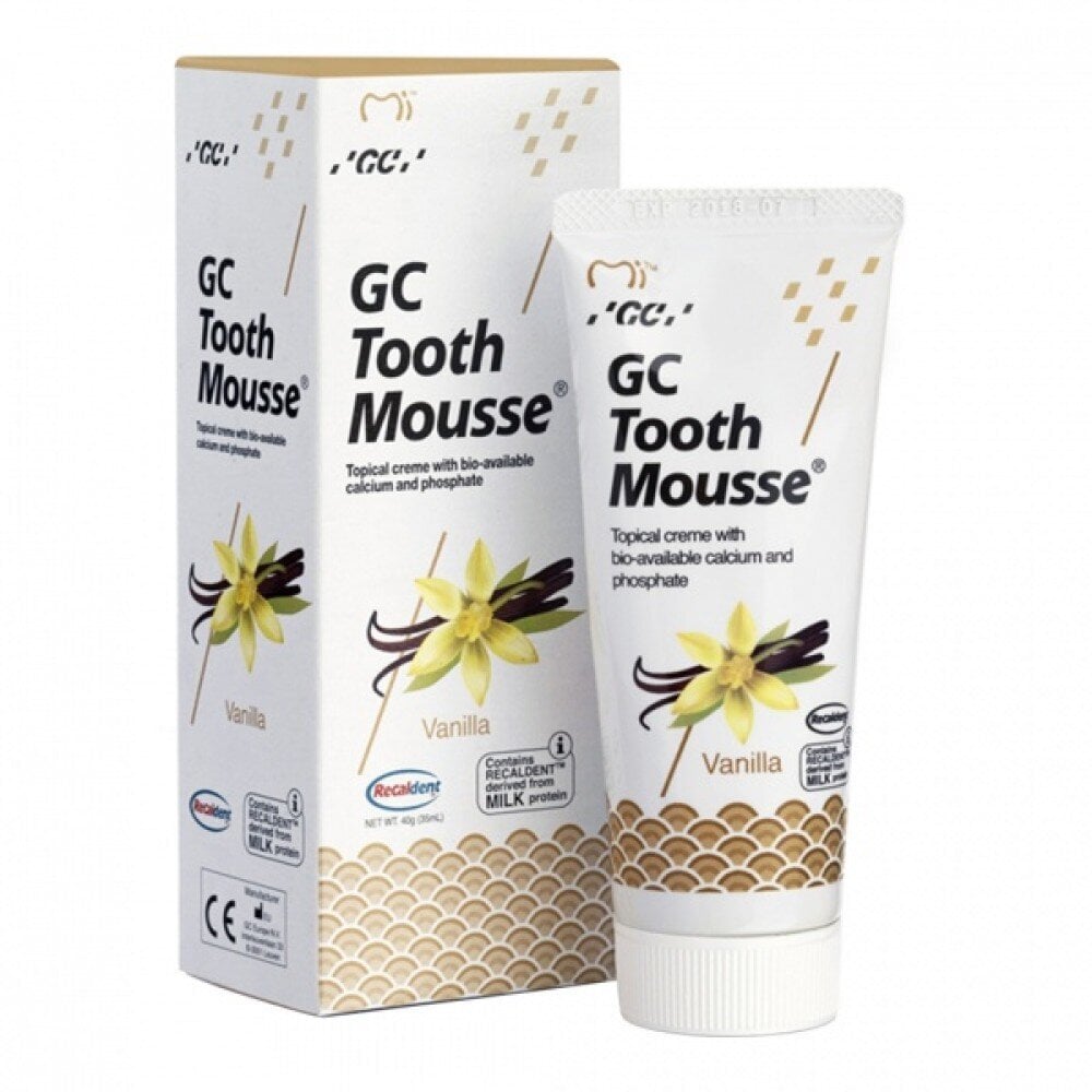 Remineralizuojantis dantų kremas be fluoro, vanilės skonio GC Tooth Mousse Recaldent, 35 ml kaina ir informacija | Dantų šepetėliai, pastos | pigu.lt