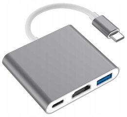 Telefono adapteris, kompiuterio adapteris, Co2 serijos, 3in1 USB-C, C tipo USB, į USB Hdmi, sidabrinės spalvos kaina ir informacija | Laidai telefonams | pigu.lt