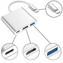 Адаптер для телефона, адаптер для компьютера, серия Co2, 3 в 1 USB-C, USB тип C, на USB Hdmi, серебристый цена и информация | Кабели для телефонов | pigu.lt