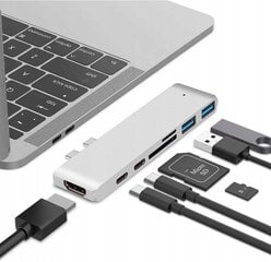 Концентратор ноутбука Co2, 7in1 для Apple, для MacBook Pro, для Air Retina, USB-C, HDMI, карта памяти SD, Micro SD, 1 x HD, серебристый цена и информация | Адаптеры, USB-разветвители | pigu.lt