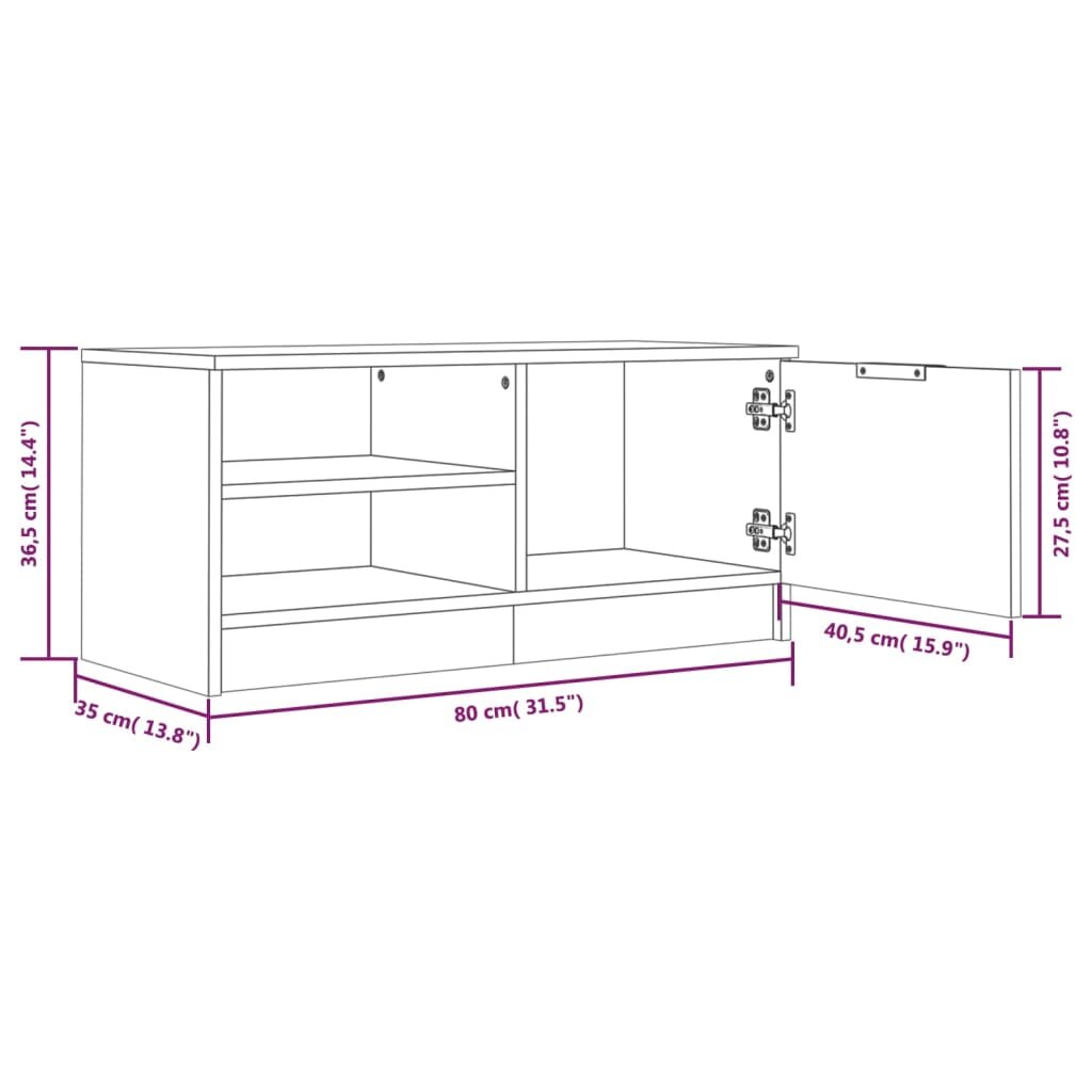 vidaXL Televizoriaus spintelė, ąžuolo, 80x35x36,5cm, apdirbta mediena цена и информация | TV staliukai | pigu.lt