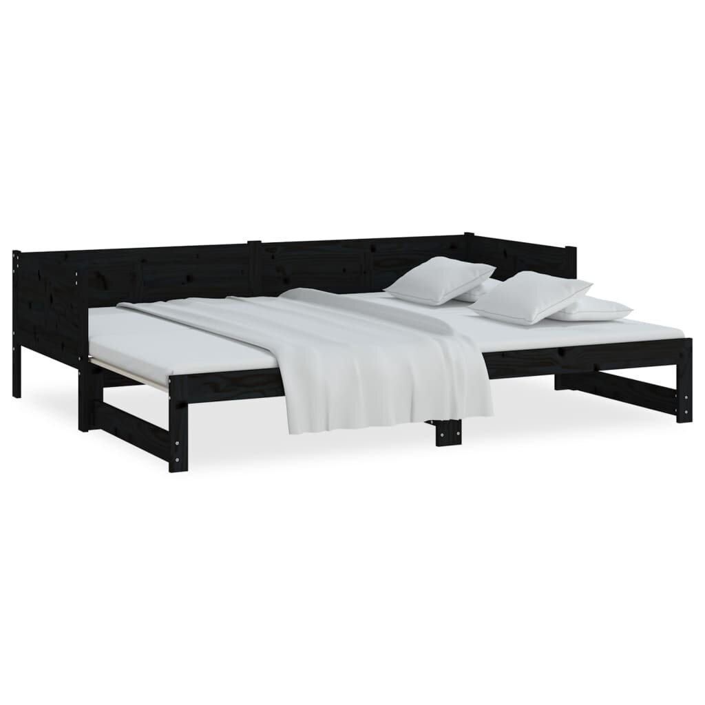 Ištraukiama lova, juoda, 2x(80x200)cm, pušies medienos masyvas цена и информация | Lovos | pigu.lt