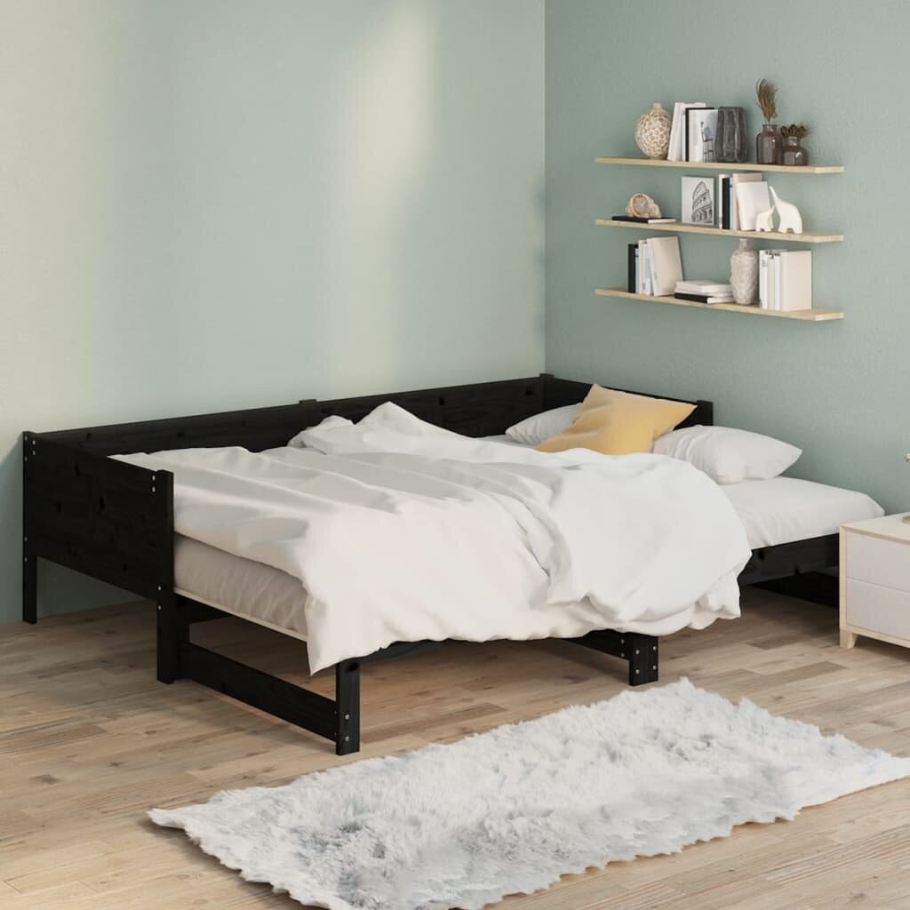 Ištraukiama lova, juoda, 2x(80x200)cm, pušies medienos masyvas цена и информация | Lovos | pigu.lt