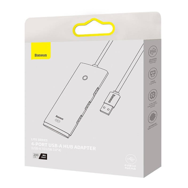 Hub 4w1 Baseus Lite Series USB 4x USB 3.0 2m kaina ir informacija | Adapteriai, USB šakotuvai | pigu.lt