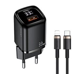 USAMS Ład. siec. 1xUSB-C+1xUSB T46 33W PD3.0 +QC3.0 Fast Charging +kabel U63 USB-C|Lightning czarny|black UDTZ01 цена и информация | Зарядные устройства для телефонов | pigu.lt