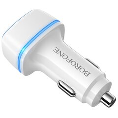 Borofone Car charger BZ14 Max - 2xUSB - 2,4A with USB to Micro USB cable white цена и информация | Зарядные устройства для телефонов | pigu.lt