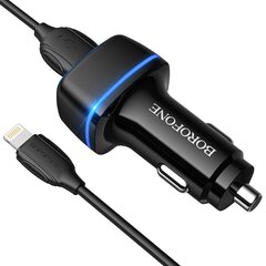 Borofone Car charger BZ14 Max - 2xUSB - 2,4A with USB to Lightning cable black цена и информация | Зарядные устройства для телефонов | pigu.lt