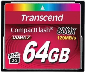 MEMORY COMPACT FLASH 64GB/800X TS64GCF800 TRANSCEND kaina ir informacija | Atminties kortelės fotoaparatams, kameroms | pigu.lt