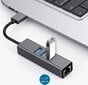 Adapteris HUB 3.0 , 3 USB 3.0 prievadai + Ethernet RJ45 Gigabit 1000 MB, skirtas Windows, MacOs, Linux kaina ir informacija | Adapteriai, USB šakotuvai | pigu.lt