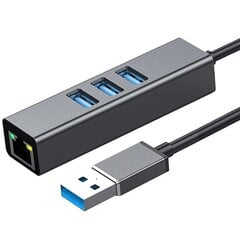 Адаптер HUB 3.0, 3 порта USB 3.0 + Ethernet RJ45 Gigabit 1000 МБ для Windows, MacOs, Linux цена и информация | Адаптеры, USB-разветвители | pigu.lt