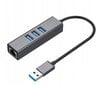 Adapteris HUB 3.0 , 3 USB 3.0 prievadai + Ethernet RJ45 Gigabit 1000 MB, skirtas Windows, MacOs, Linux kaina ir informacija | Adapteriai, USB šakotuvai | pigu.lt