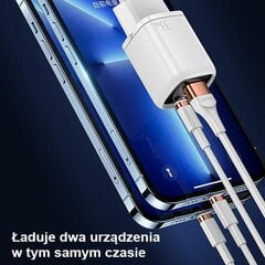 USAMS Ład. siec. 1xUSB-C+1xUSB T46 33W PD3.0 +QC3.0 Fast Charging +kabel U63 USB-C|Lightning biały|white UDTZ02 (USAMS-UD) цена и информация | Зарядные устройства для телефонов | pigu.lt