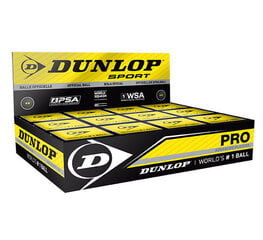 Мяч для сквоша Dunlop PRO WHITE1 желтая точка 12шт. PSA/WSA официальный цена и информация | Сквош | pigu.lt