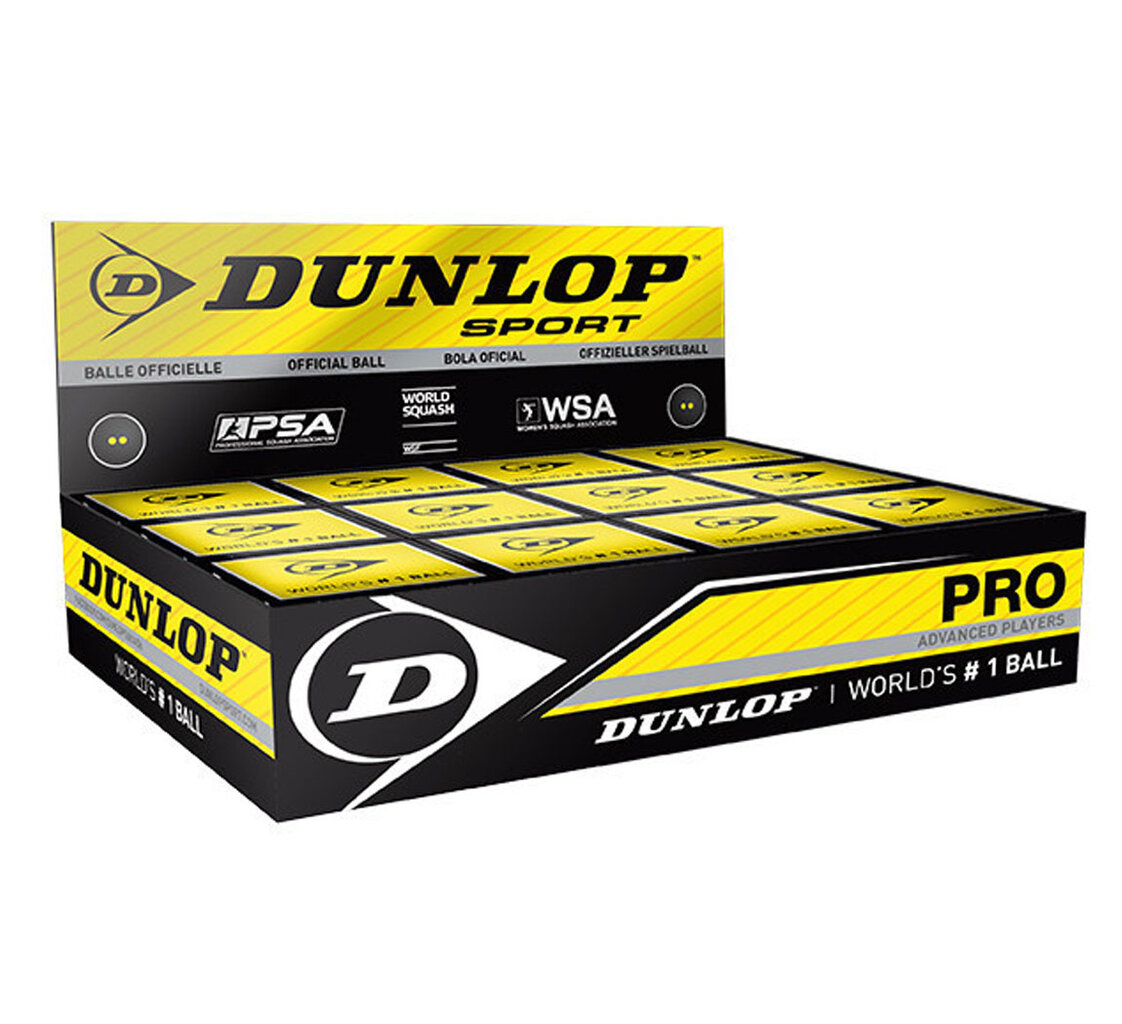 Skvošo kamuoliukų komplektas Dunlop Pro Yellow Dot, 12 vnt. цена и информация | Skvošas | pigu.lt