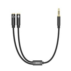 XO audio cable 2in1 NB-R197 3.5mm jack - socket 3.5 мм jack / microphone 0,23 м black цена и информация | Кабели для телефонов | pigu.lt