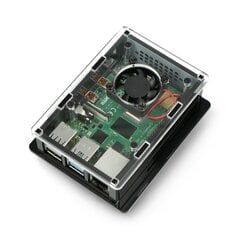 Dėklas skirtas Raspberry Pi 4B box V2 DIN bėgeliui - juodas ir skaidrus + ventiliatorius цена и информация | Электроника с открытым кодом | pigu.lt