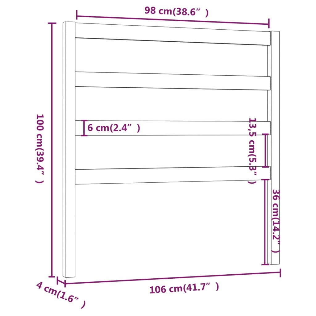 Lovos galvūgalis, 106x4x100cm, pušies medienos masyvas kaina ir informacija | Lovos | pigu.lt