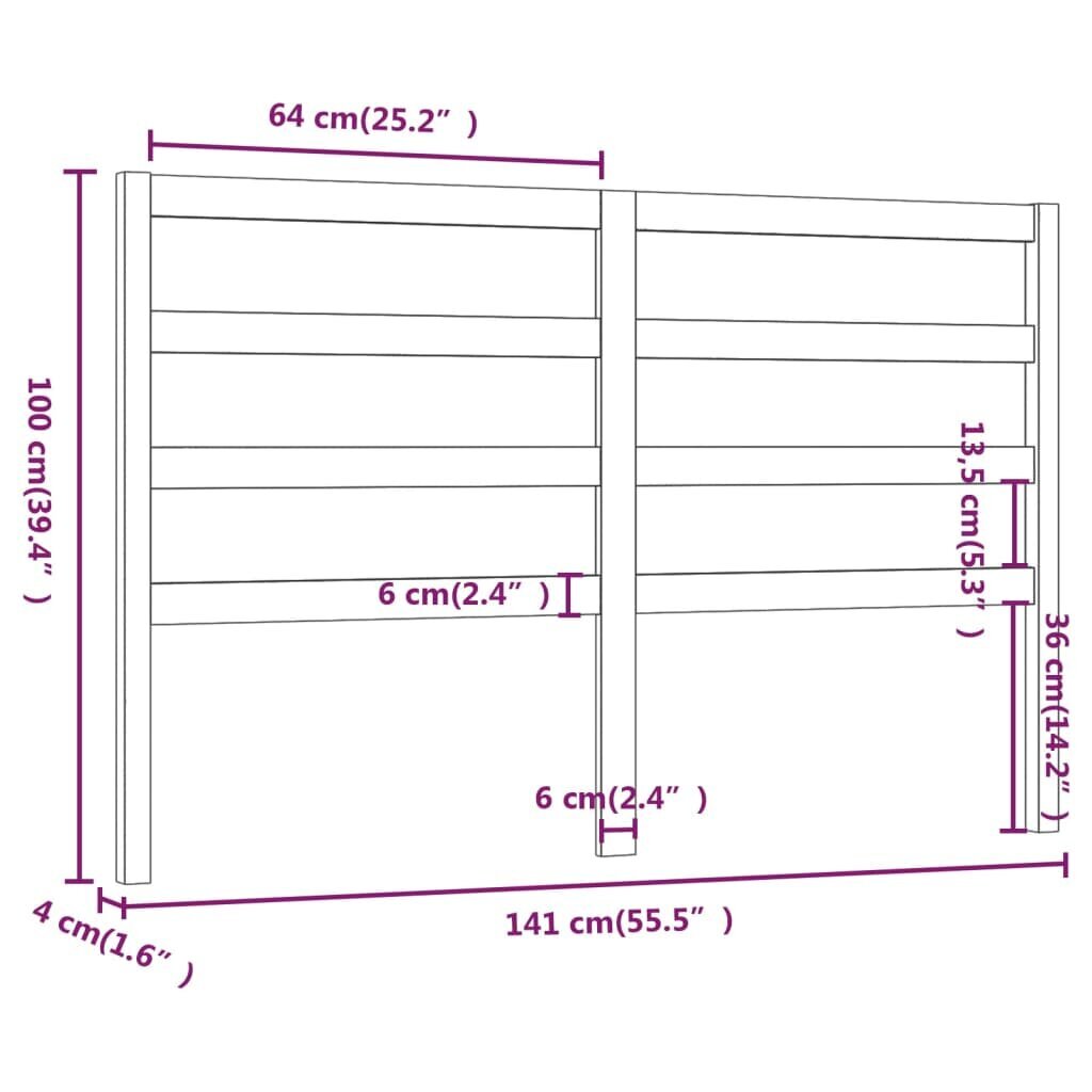 Lovos galvūgalis, pilkas, 141x4x100cm, pušies medienos masyvas kaina ir informacija | Lovos | pigu.lt