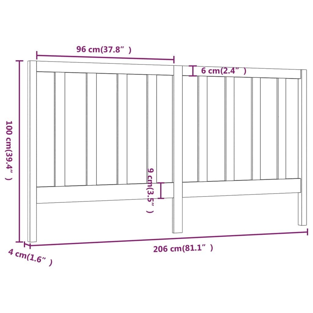 Lovos galvūgalis, baltas, 206x4x100cm, pušies medienos masyvas kaina ir informacija | Lovos | pigu.lt