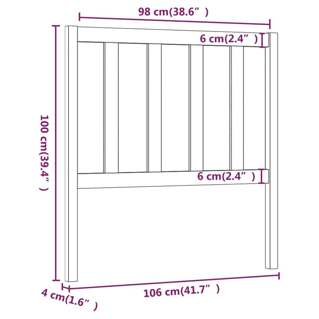 Lovos galvūgalis, pilkas, 106x4x100cm, pušies medienos masyvas kaina ir informacija | Lovos | pigu.lt