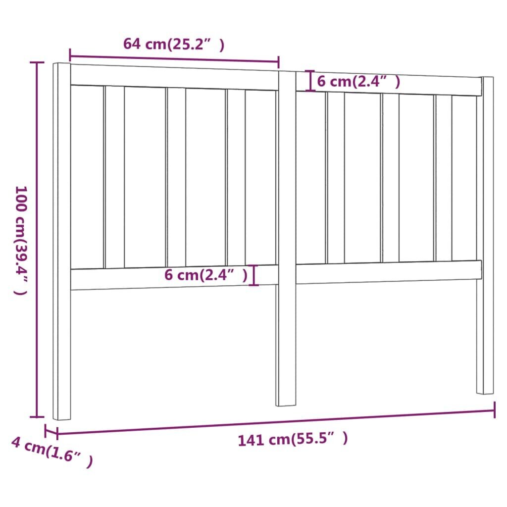 Lovos galvūgalis, pilkas, 141x4x100cm, pušies medienos masyvas kaina ir informacija | Lovos | pigu.lt