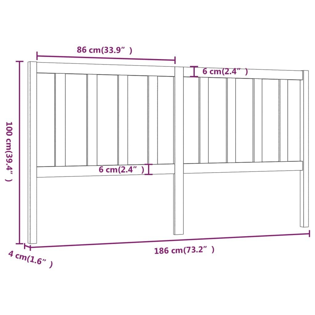 Lovos galvūgalis, pilkas, 186x4x100cm, pušies medienos masyvas kaina ir informacija | Lovos | pigu.lt