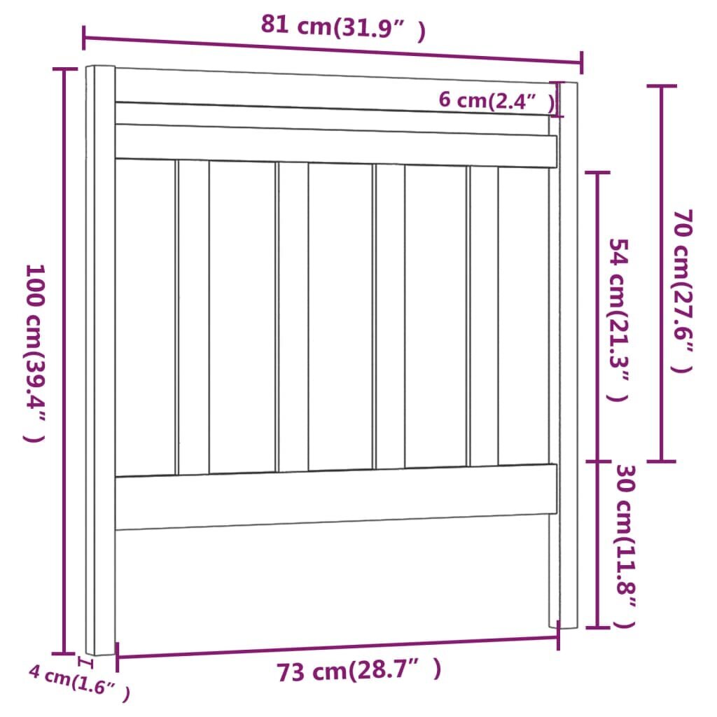 Lovos galvūgalis, pilkas, 81x4x100cm, pušies medienos masyvas kaina ir informacija | Lovos | pigu.lt