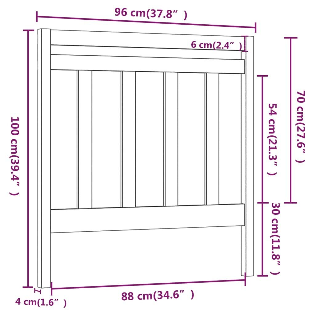 Lovos galvūgalis, pilkas, 96x4x100cm, pušies medienos masyvas kaina ir informacija | Lovos | pigu.lt