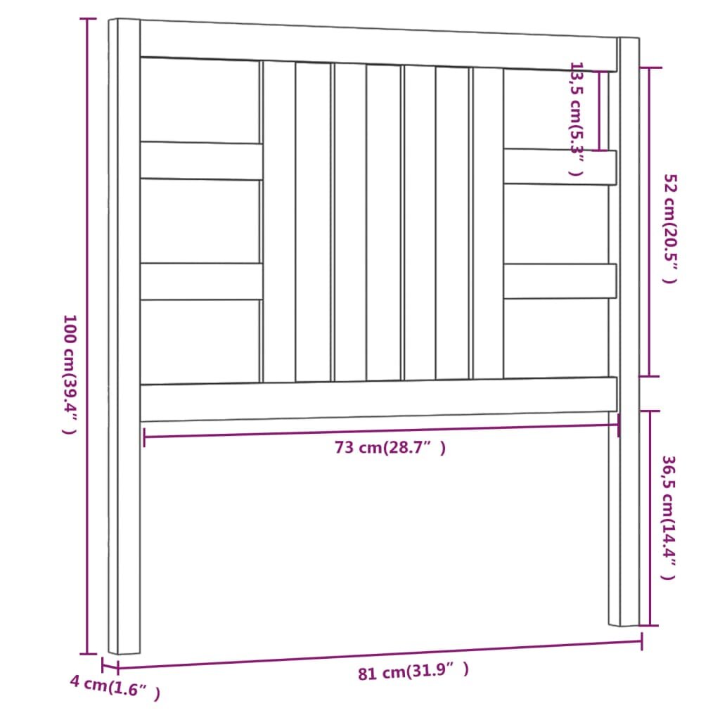 Lovos galvūgalis, 81x4x100cm, pušies medienos masyvas kaina ir informacija | Lovos | pigu.lt