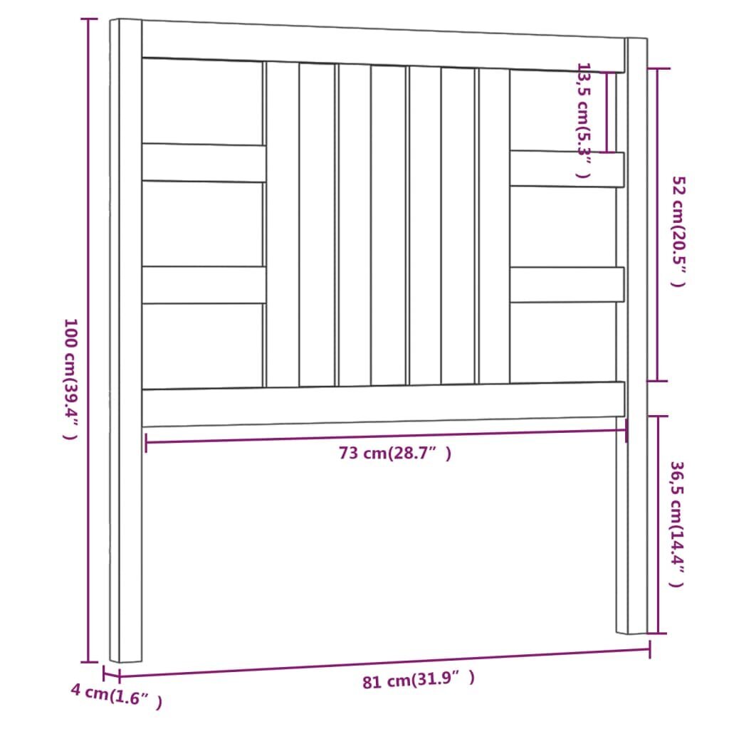 Lovos galvūgalis, juodas, 81x4x100cm, pušies medienos masyvas kaina ir informacija | Lovos | pigu.lt