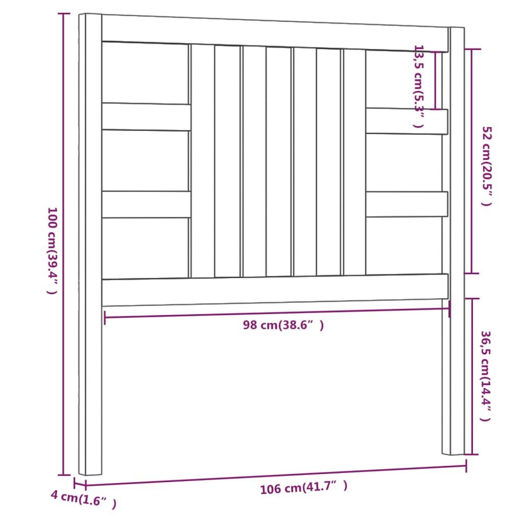 Lovos galvūgalis, pilkas, 106x4x100cm, pušies medienos masyvas kaina ir informacija | Lovos | pigu.lt