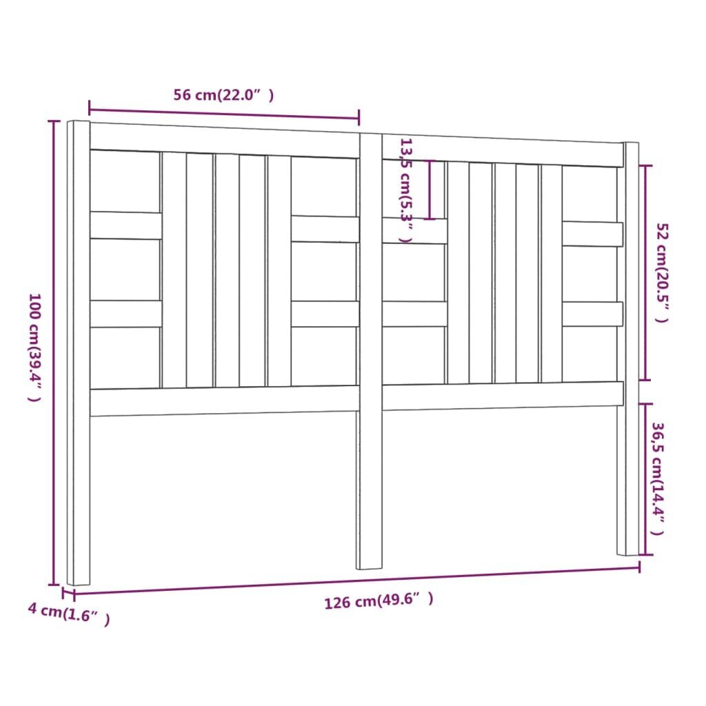 Lovos galvūgalis, baltas, 126x4x100cm, pušies medienos masyvas kaina ir informacija | Lovos | pigu.lt