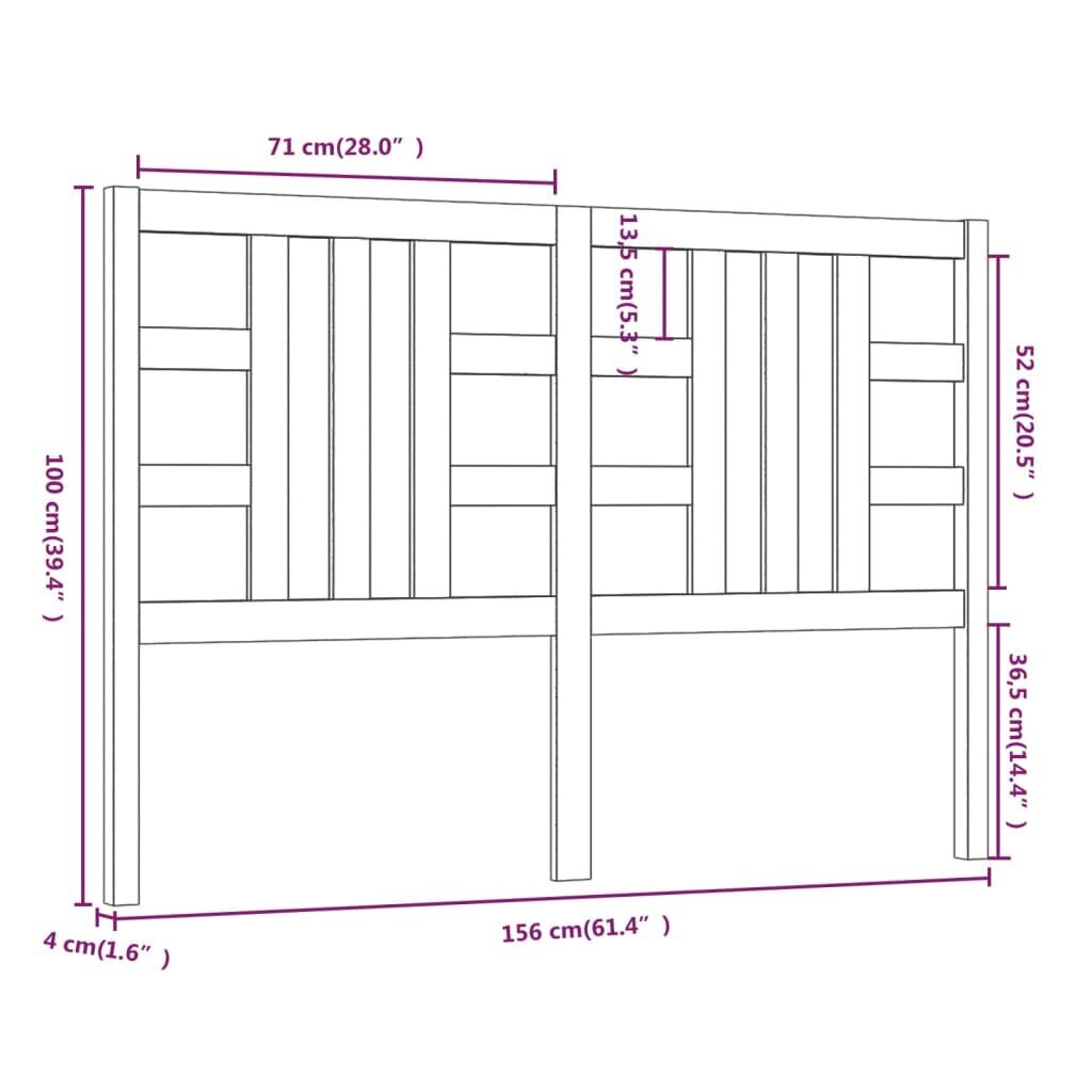 Lovos galvūgalis, baltas, 156x4x100cm, pušies medienos masyvas kaina ir informacija | Lovos | pigu.lt