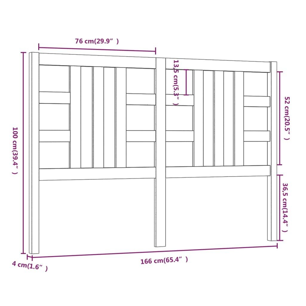 Lovos galvūgalis, pilkas, 166x4x100cm, pušies medienos masyvas kaina ir informacija | Lovos | pigu.lt