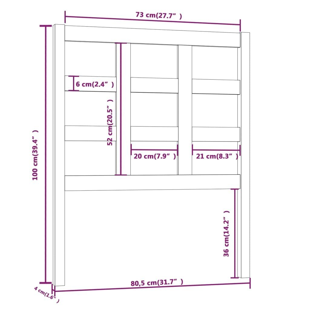 Lovos galvūgalis, baltas, 80,5x4x100cm, pušies medienos masyvas kaina ir informacija | Lovos | pigu.lt