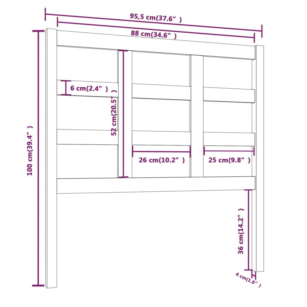 Lovos galvūgalis, baltas, 95,5x4x100cm, pušies medienos masyvas kaina ir informacija | Lovos | pigu.lt