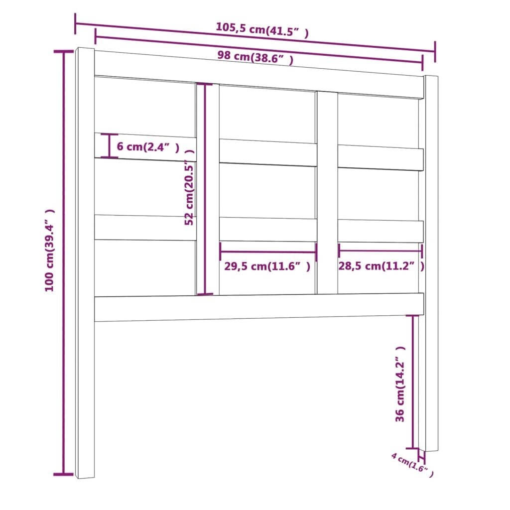 Lovos galvūgalis, baltas, 105,5x4x100cm, pušies masyvas kaina ir informacija | Lovos | pigu.lt