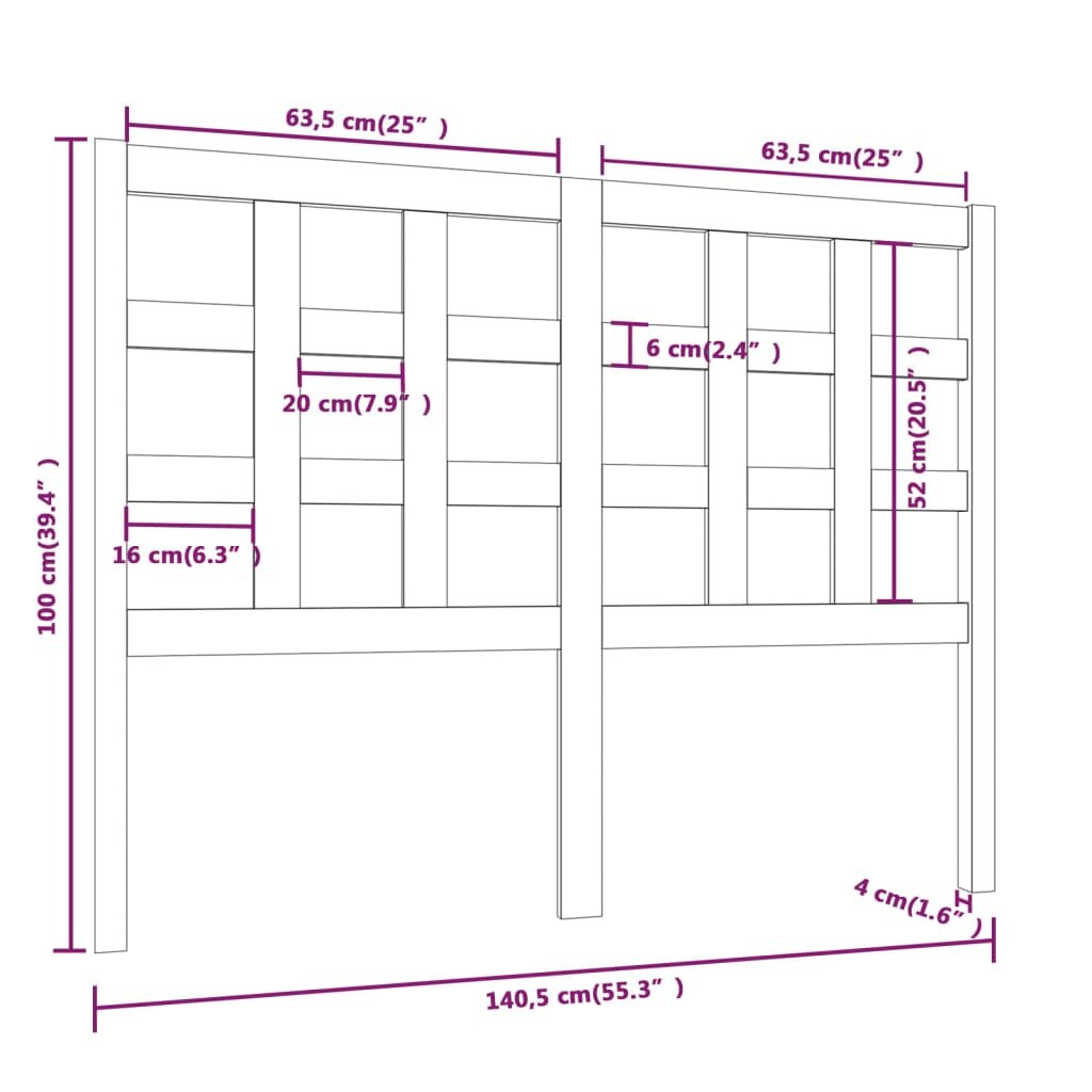 Lovos galvūgalis, baltas, 140,5x4x100cm, pušies masyvas kaina ir informacija | Lovos | pigu.lt