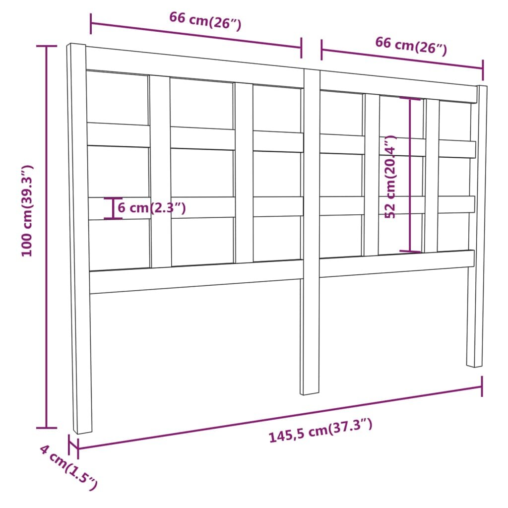 Lovos galvūgalis, baltas, 145,5x4x100cm, pušies masyvas kaina ir informacija | Lovos | pigu.lt