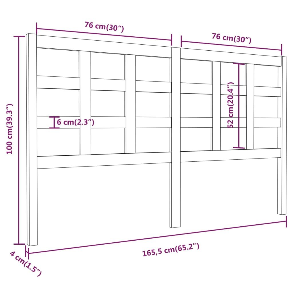 Lovos galvūgalis, juodas, 165,5x4x100cm, pušies masyvas kaina ir informacija | Lovos | pigu.lt