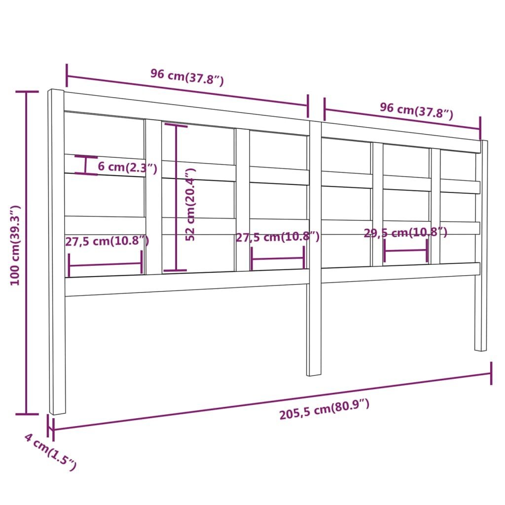 Lovos galvūgalis, 205,5x4x100cm, pušies medienos masyvas kaina ir informacija | Lovos | pigu.lt