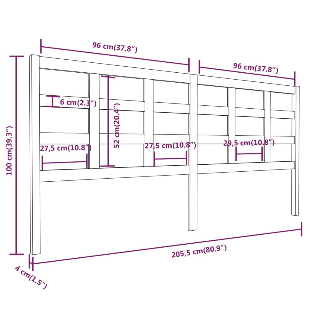 Lovos galvūgalis, baltas, 205,5x4x100cm, pušies masyvas kaina ir informacija | Lovos | pigu.lt