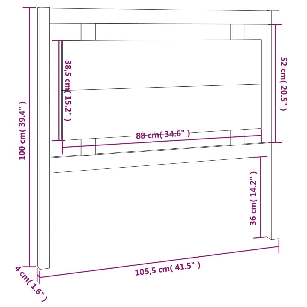 Lovos galvūgalis, 105,5x4x100cm, pušies medienos masyvas kaina ir informacija | Lovos | pigu.lt