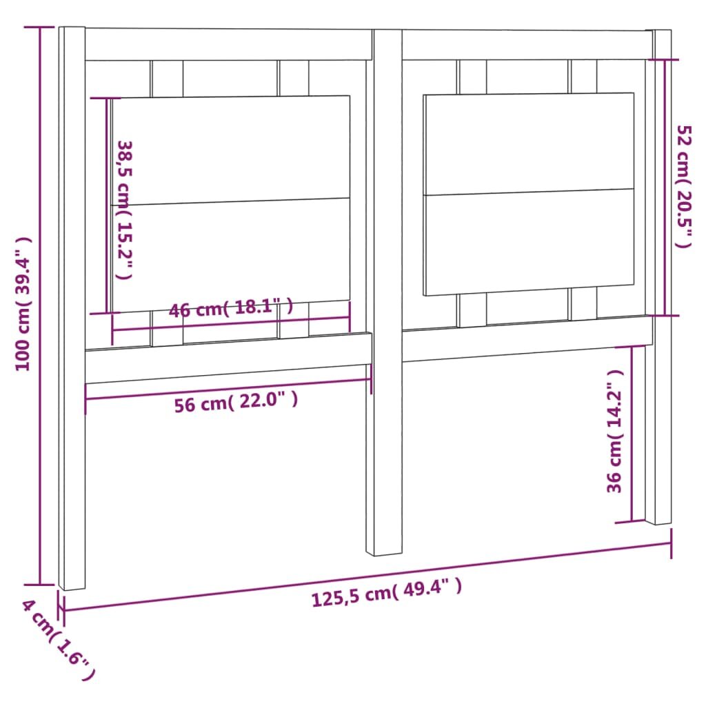 Lovos galvūgalis, 125,5x4x100cm, pušies medienos masyvas kaina ir informacija | Lovos | pigu.lt