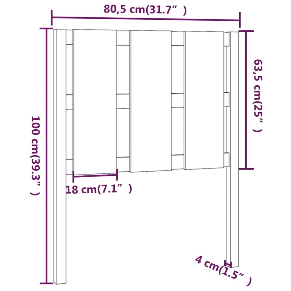 Lovos galvūgalis, baltas, 80,5x4x100cm, pušies medienos masyvas kaina ir informacija | Lovos | pigu.lt