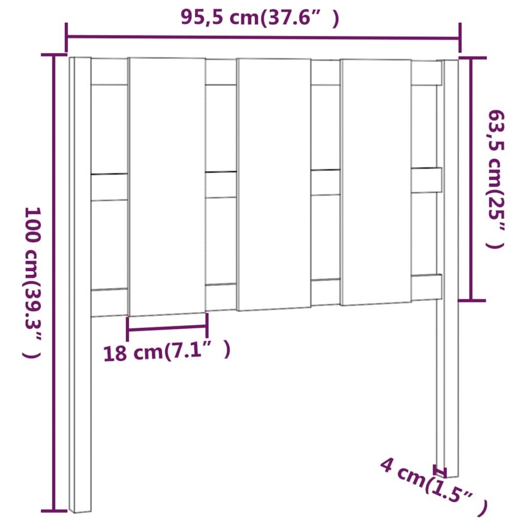 Lovos galvūgalis, baltas, 95,5x4x100cm, pušies medienos masyvas kaina ir informacija | Lovos | pigu.lt