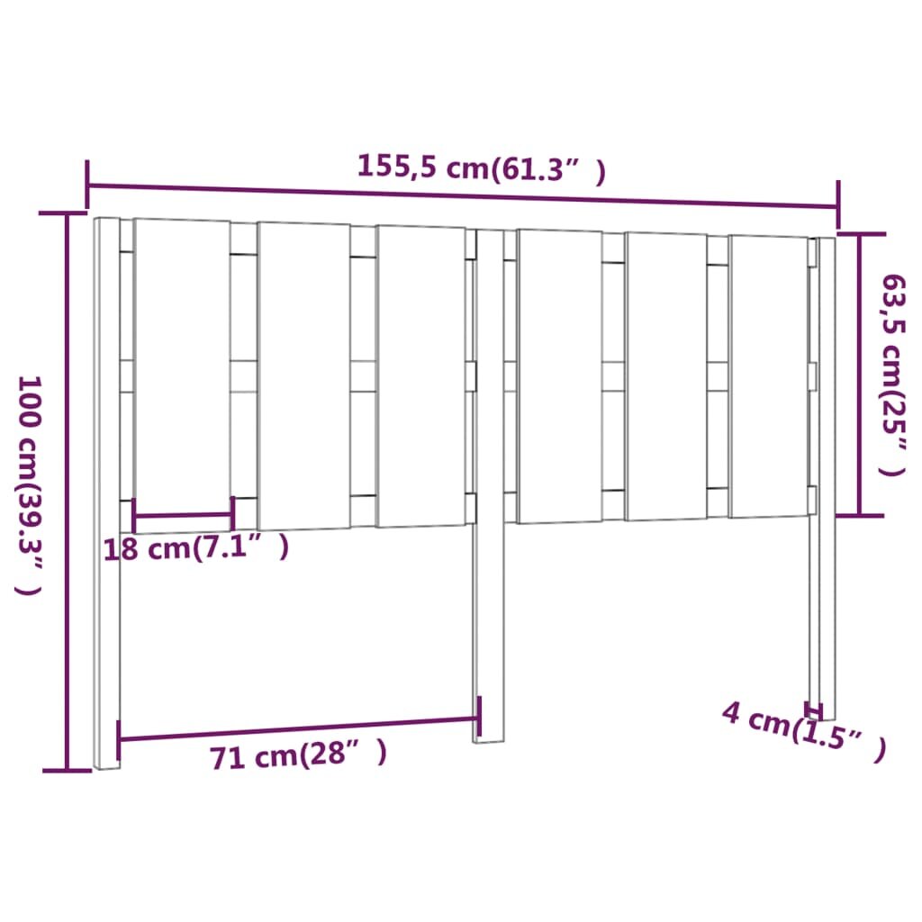 Lovos galvūgalis, baltas, 155,5x4x100cm, pušies masyvas kaina ir informacija | Lovos | pigu.lt