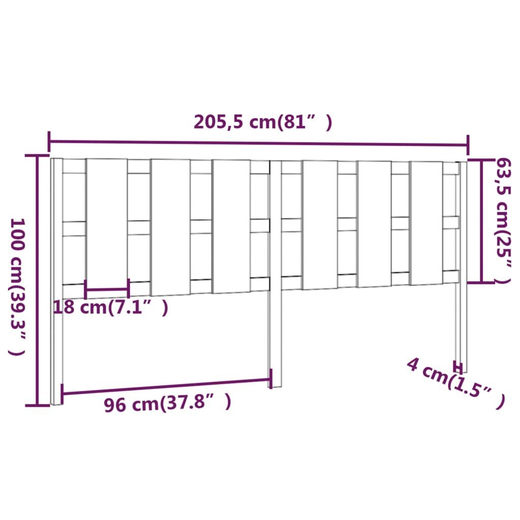 Lovos galvūgalis, baltas, 205,5x4x100cm, pušies masyvas kaina ir informacija | Lovos | pigu.lt