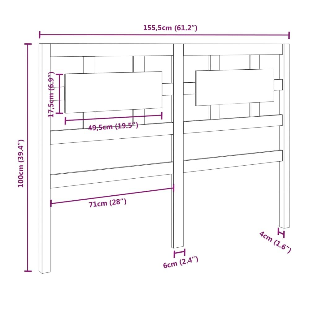 Lovos galvūgalis, 155,5x4x100cm, pušies medienos masyvas kaina ir informacija | Lovos | pigu.lt